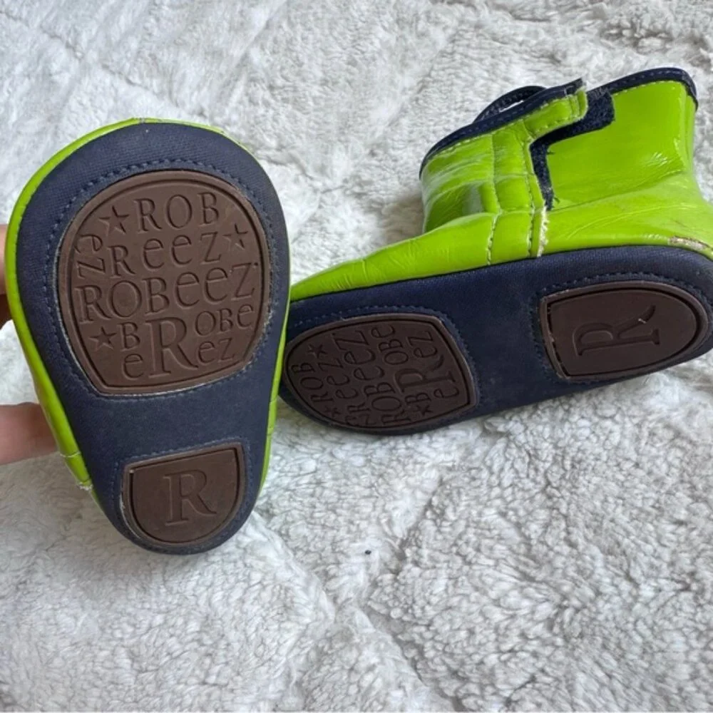 Robeez | Green and Blue Slicker Velcro Rain Boots | Size 6-9 Months